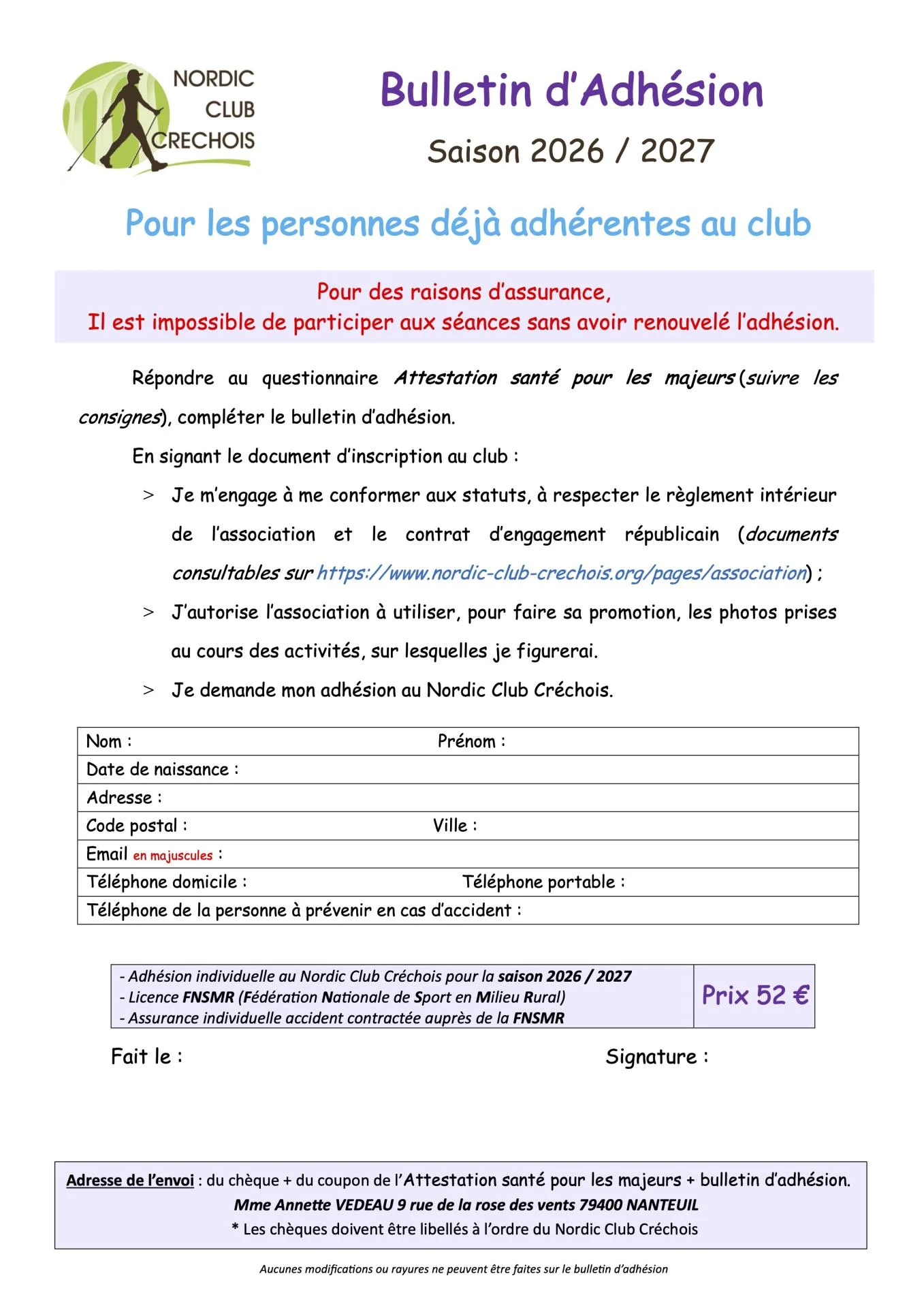 Bulletin adhe sion nordic club cre chois anciens 2026 2027